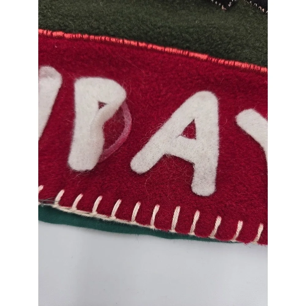 Santa Claus Felt Primitive Folk Handmade Hanging Wall Banner Vtg‎ W/ Rod *READ*